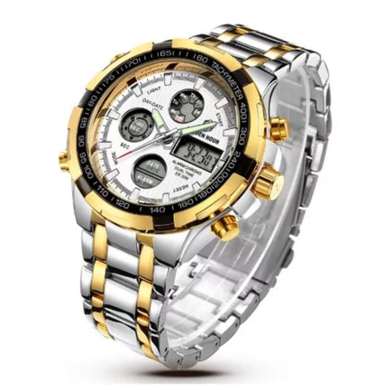 MEN'S STAINLESS STEEL SILVER GOLDEN WHITE WATCH