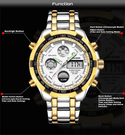 MEN'S STAINLESS STEEL SILVER GOLDEN WHITE WATCH
