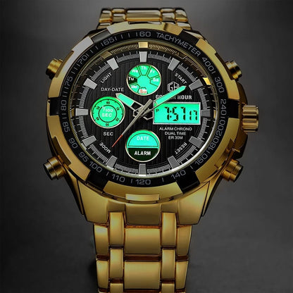 Men's Stainless Steel Golden Black Quartz Watch