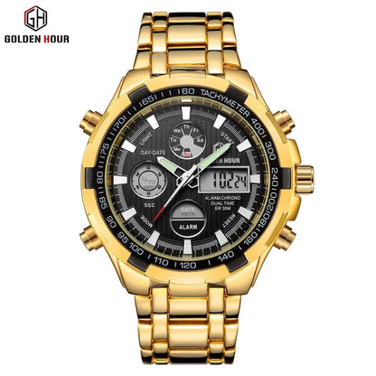 Men's Stainless Steel Golden Black Quartz Watch