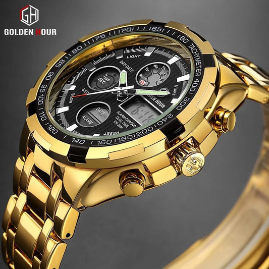 Men's Stainless Steel Golden Black Quartz Watch