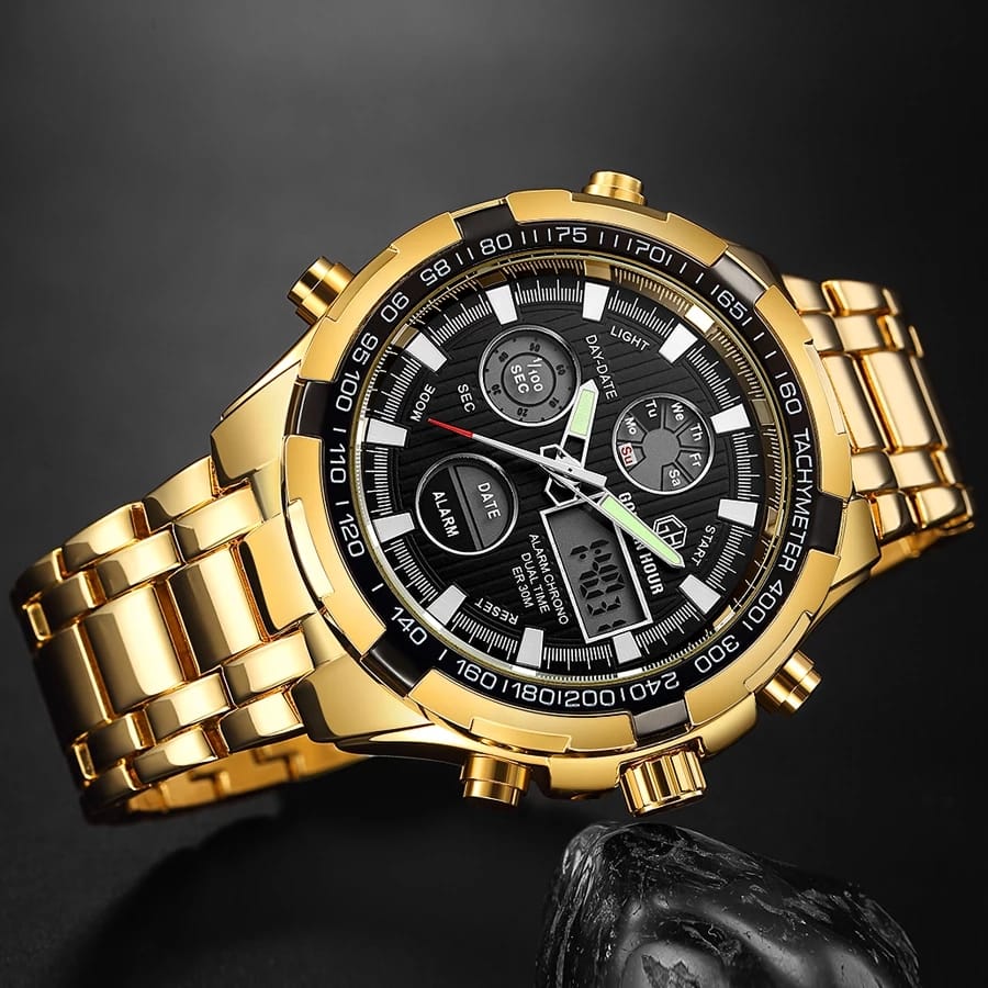 Men's Stainless Steel Golden Black Quartz Watch