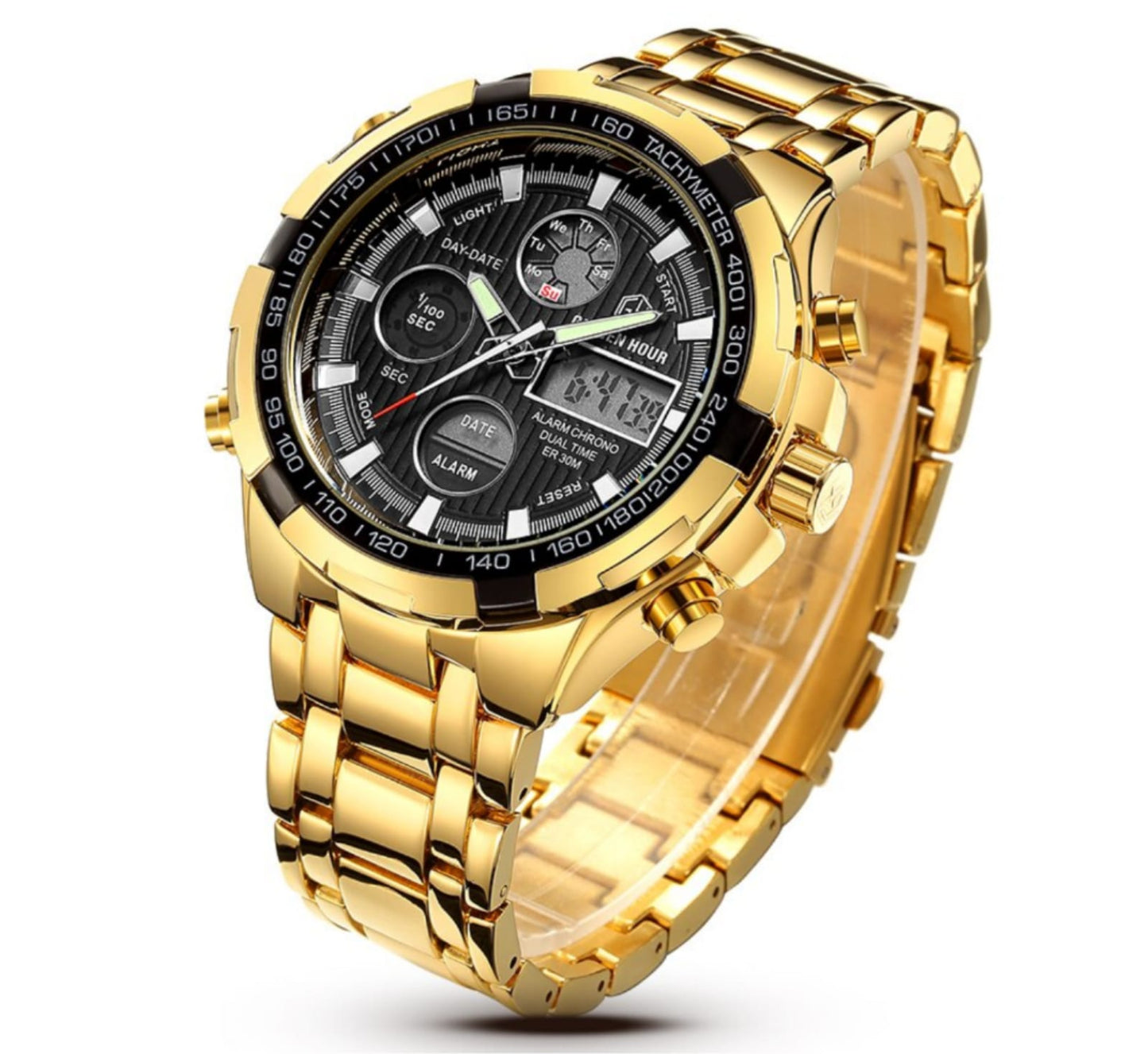 Men's Stainless Steel Golden Black Quartz Watch