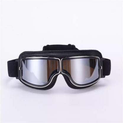 MOTORCYCLE RETRO BLACK SILVER TINTED LENS GOGGLE