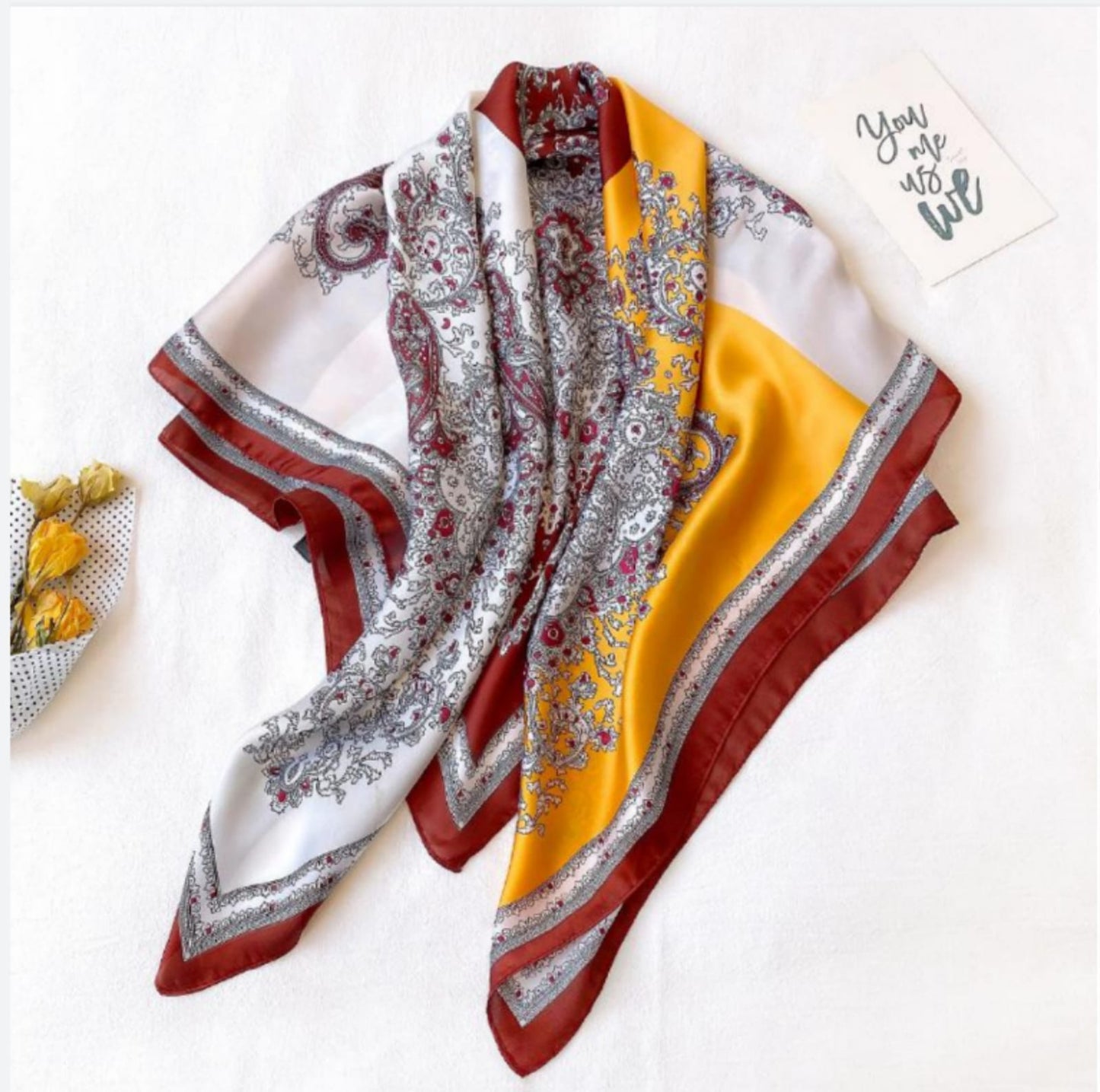 Designer Four-In-One Square Satin Silk Scarf