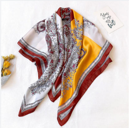 Designer Four-In-One Square Satin Silk Scarf