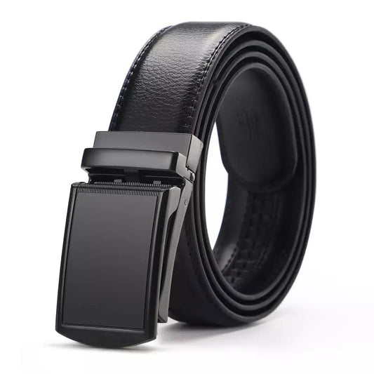 Men's Black Leather Automatic Buckle Belt