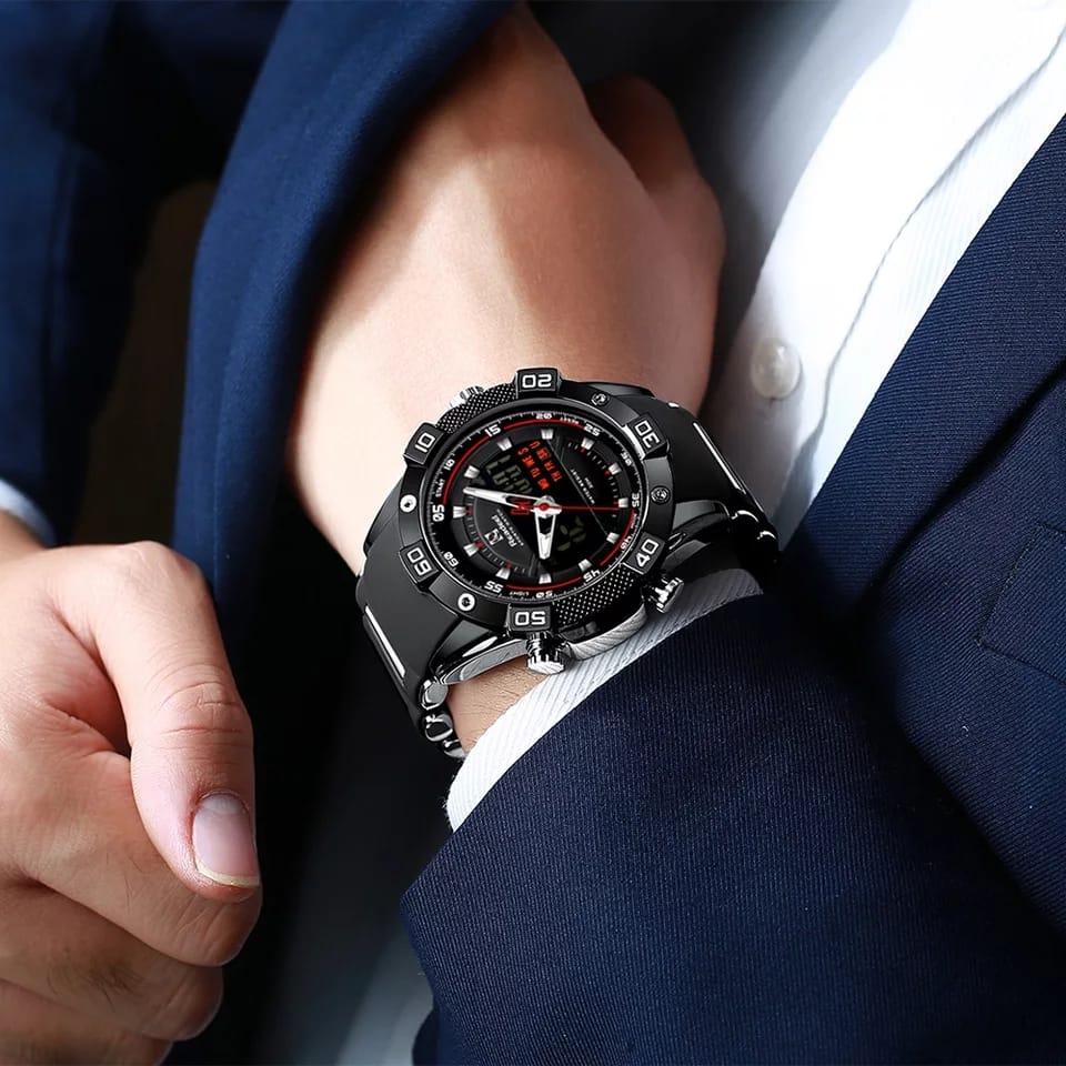 MEN'S SILICON BLACK DUAL DISPLAY QUARTZ WATCH