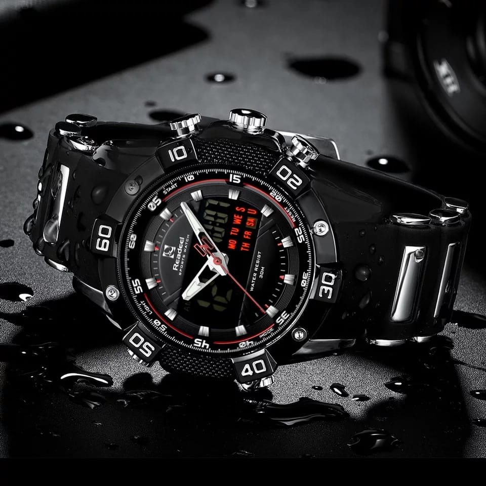 MEN'S SILICON BLACK DUAL DISPLAY QUARTZ WATCH