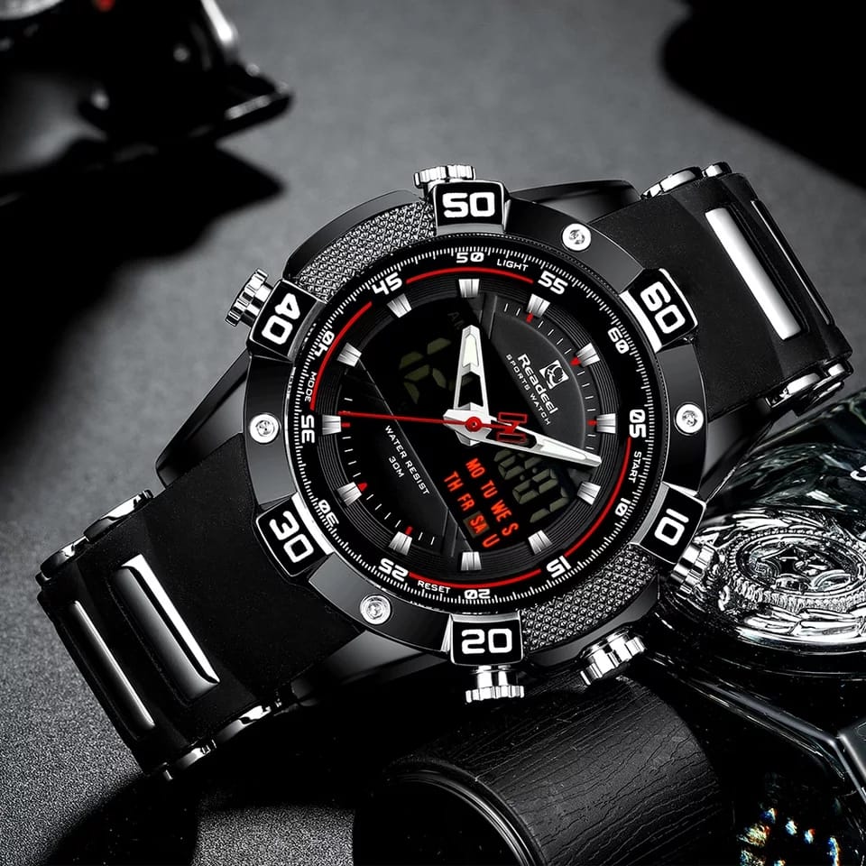 MEN'S SILICON BLACK DUAL DISPLAY QUARTZ WATCH