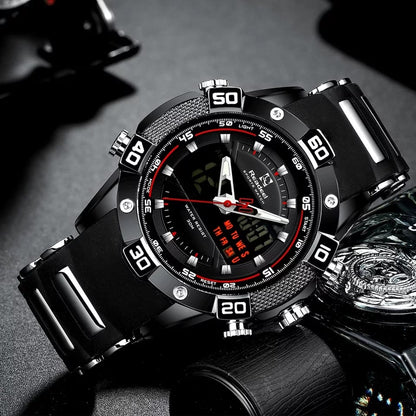 MEN'S SILICON BLACK DUAL DISPLAY QUARTZ WATCH