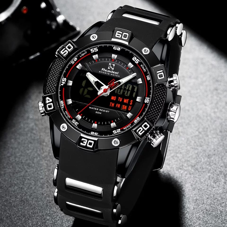 MEN'S SILICON BLACK DUAL DISPLAY QUARTZ WATCH