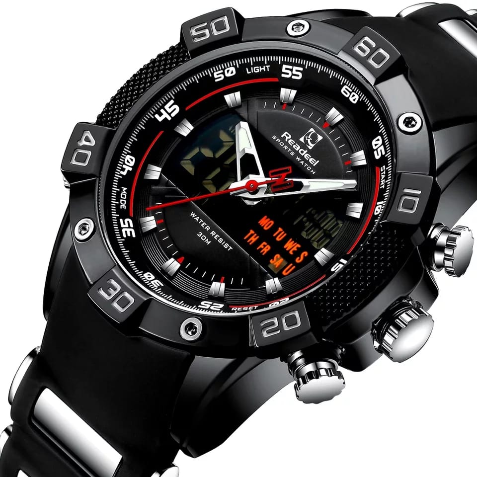 MEN'S SILICON BLACK DUAL DISPLAY QUARTZ WATCH