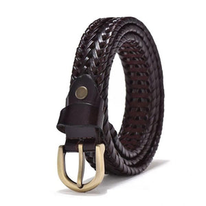 Ladies Coffee Braided Leather Belt