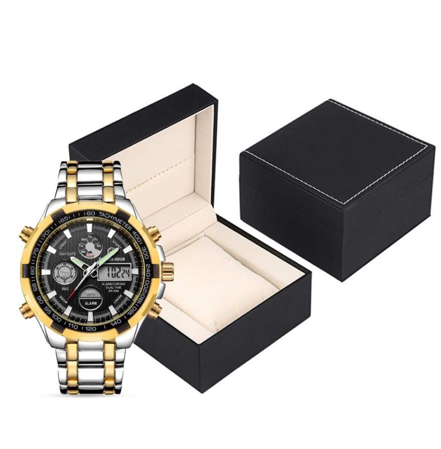MEN'S STAINLESS STEEL SILVER GOLDEN BLACK QUARTZ WATCH