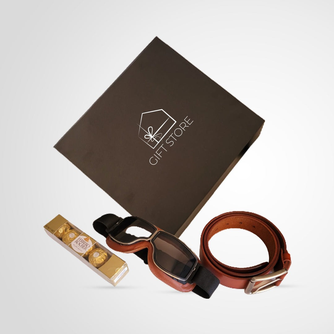 Motorcyclist Outdoers Goggle Belt Gift Set - Brown