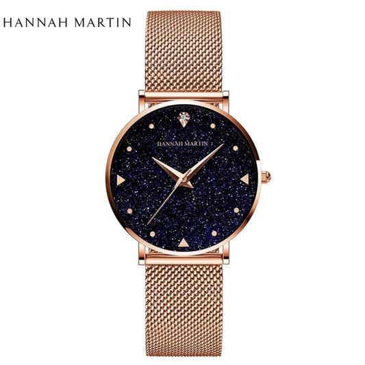 Ladies Stainless Steel Rose Gold Starry Sky Dial Quartz Wrist Watch