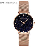 Ladies Stainless Steel Rose Gold Starry Sky Dial Quartz Wrist Watch