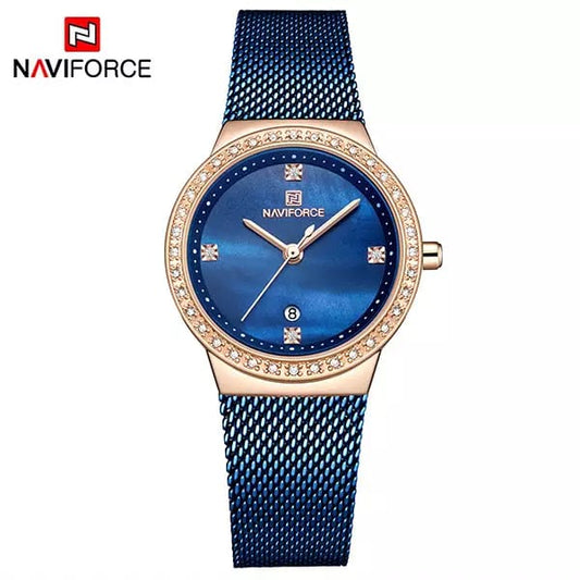 Ladies Stainless Steel Blue Crystal Dial Quartz Wrist Watch