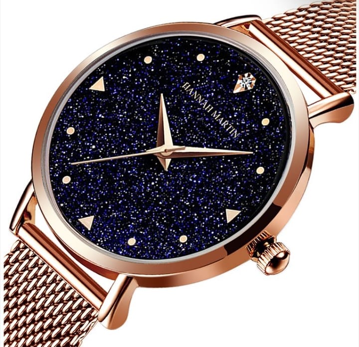 Ladies Stainless Steel Rose Gold Starry Sky Dial Quartz Wrist Watch