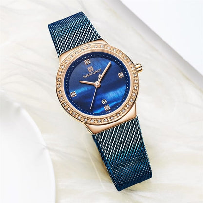 Ladies Stainless Steel Blue Crystal Dial Quartz Wrist Watch