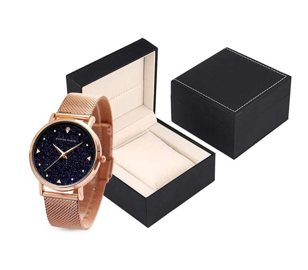 Ladies Stainless Steel Rose Gold Starry Sky Dial Quartz Wrist Watch