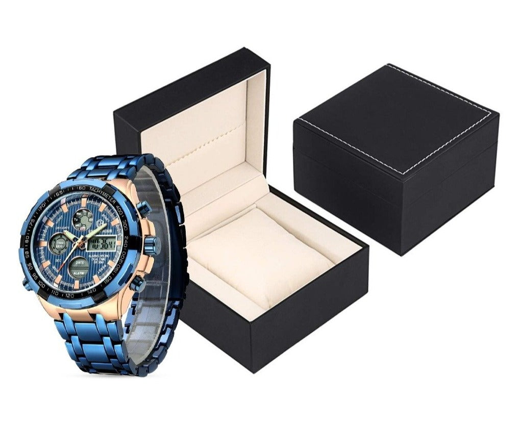 Men's Stainless Steel Blue Quartz Watch