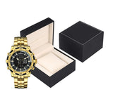 Men's Stainless Steel Golden Black Dual Display Quartz Watch