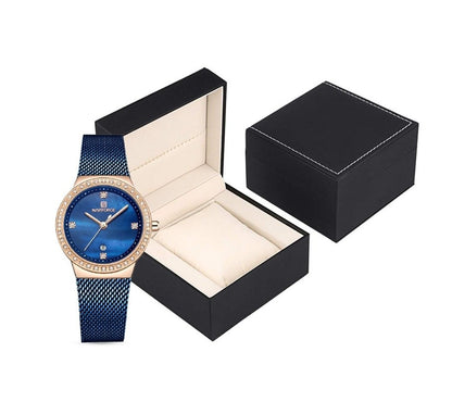 Ladies Stainless Steel Blue Crystal Dial Quartz Wrist Watch