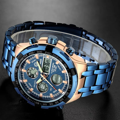 Men's Stainless Steel Blue Quartz Watch