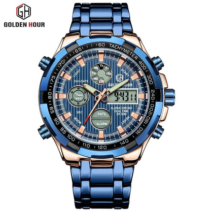 Men's Stainless Steel Blue Quartz Watch