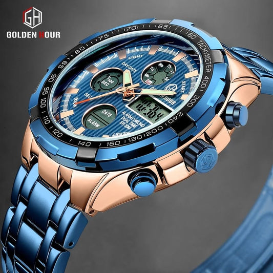 Men's Stainless Steel Blue Quartz Watch