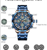 Men's Stainless Steel Blue Quartz Watch
