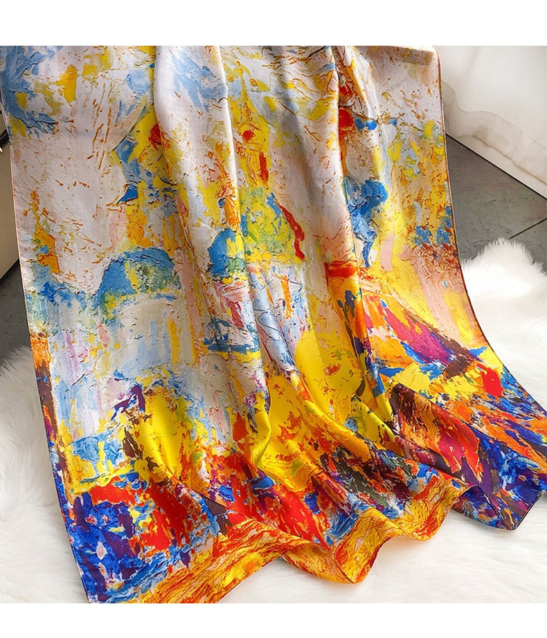 Printed satin silk scarf