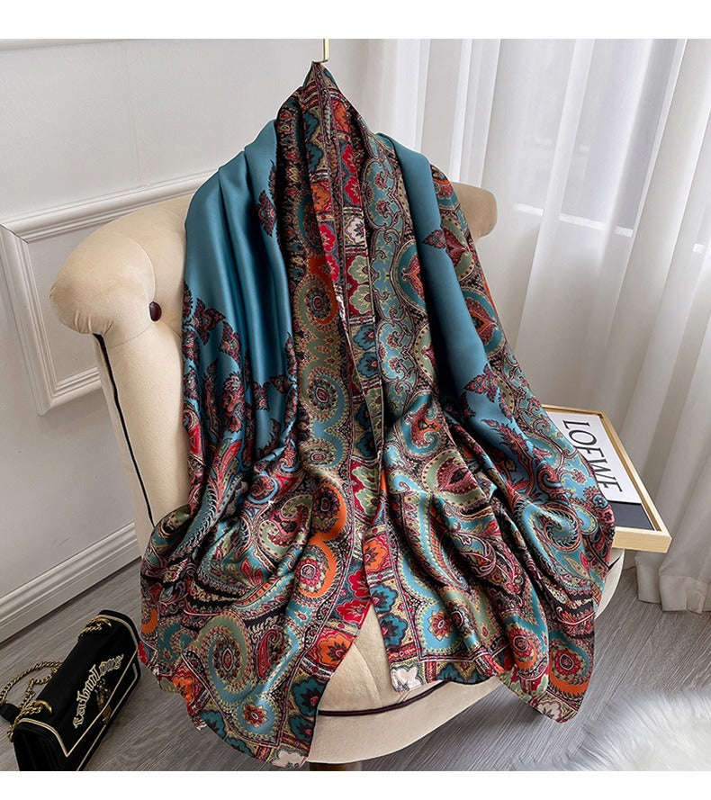 Boho Style Printed Satin Silk Scarf