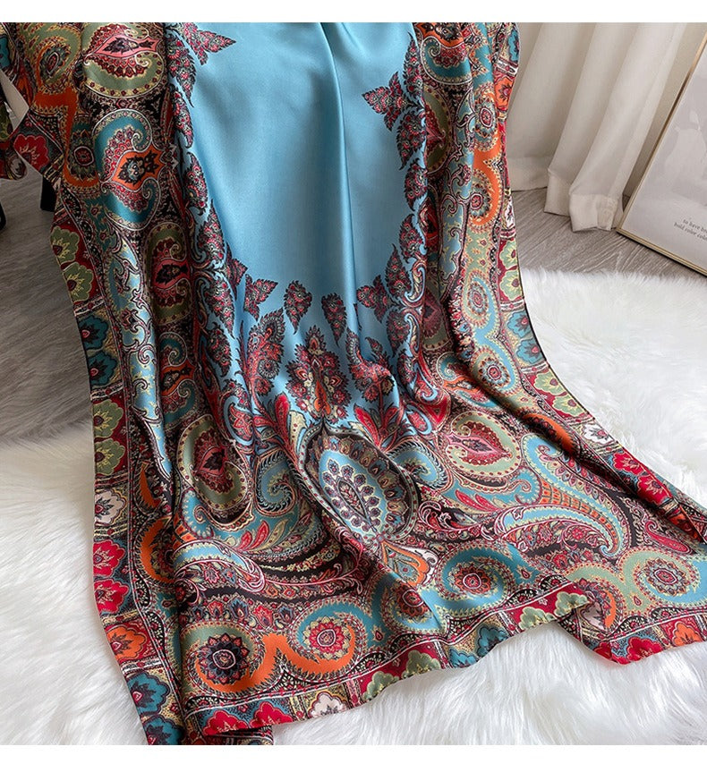 Boho Style Printed Satin Silk Scarf