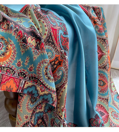 Boho Style Printed Satin Silk Scarf