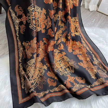 Designer Black Printed Satin Silk Scarf