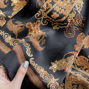 Designer Black Printed Satin Silk Scarf