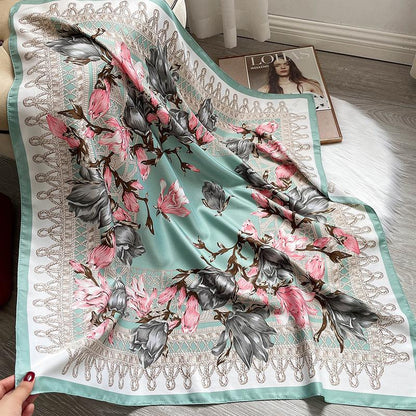 Boho Style Floral Pattern Square Scarf