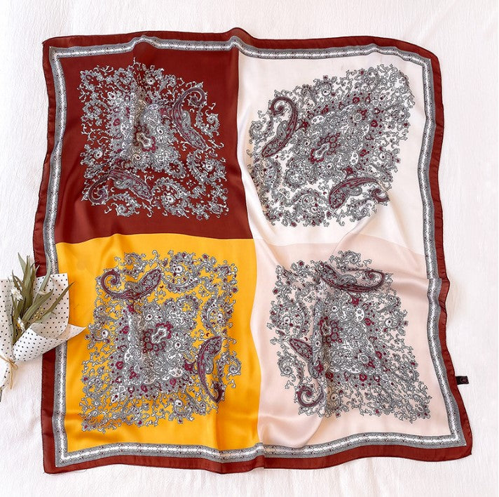 Designer Four-In-One Square Satin Silk Scarf