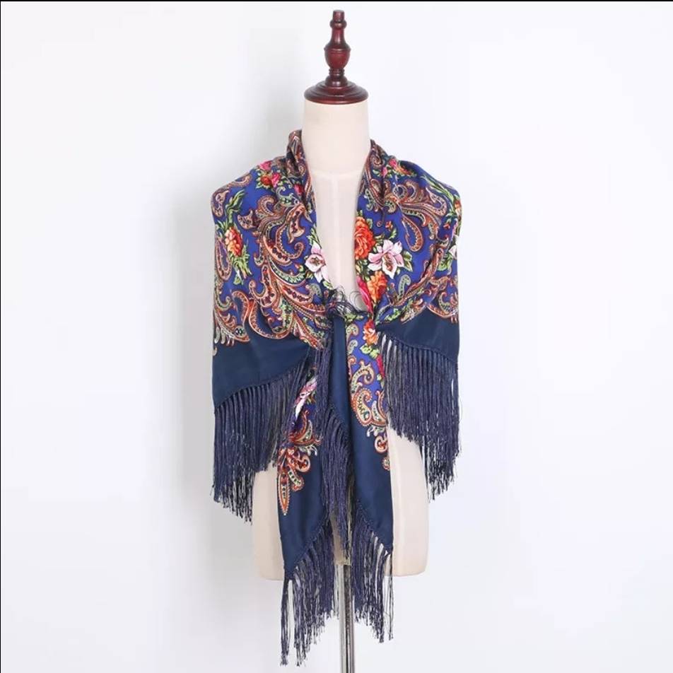 Folk Russian Floral Square Scarf