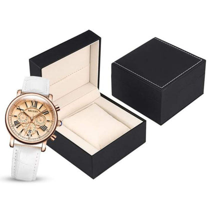 LADIES WHITE LEATHER QUARTZ WRISTWATCH