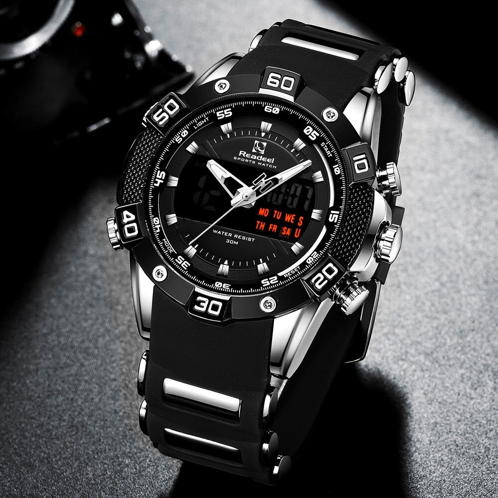 Men's Digital Quartz Chronograph Silver Black Watch