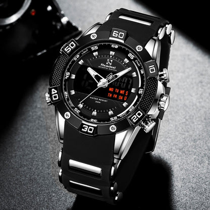 Men's Digital Quartz Chronograph Silver Black Watch