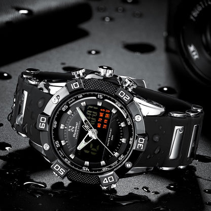 Men's Digital Quartz Chronograph Silver Black Watch