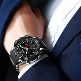 Men's Digital Quartz Chronograph Silver Black Watch