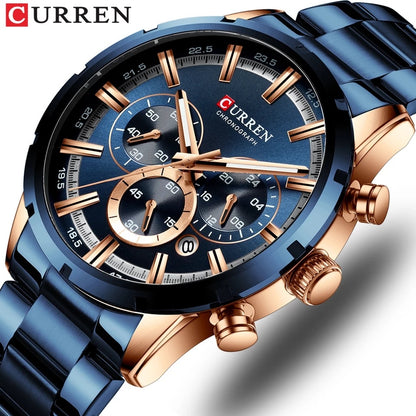 Men’s Stainless Steel Blue Quartz Waterproof Wristwatch - Free Shipping