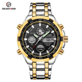 Men's Luxury SS Black Round Dial Quartz Waterproof Wristwatch - Free Shipping