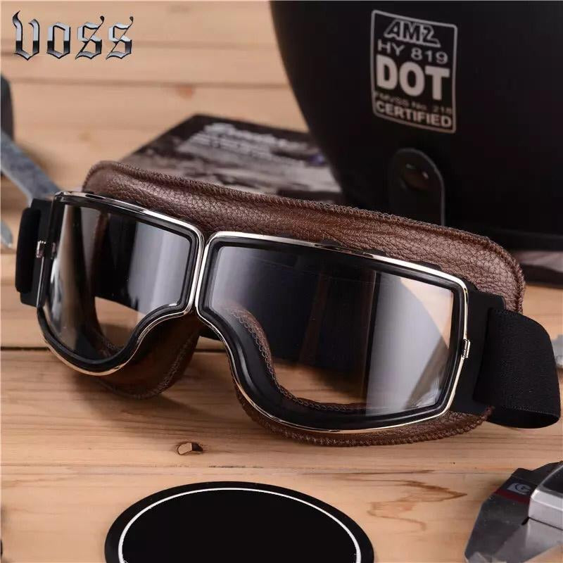 Retro Motorbike Motocross Horse Riding Brown Leather UV Protected Goggles - Free Shipping